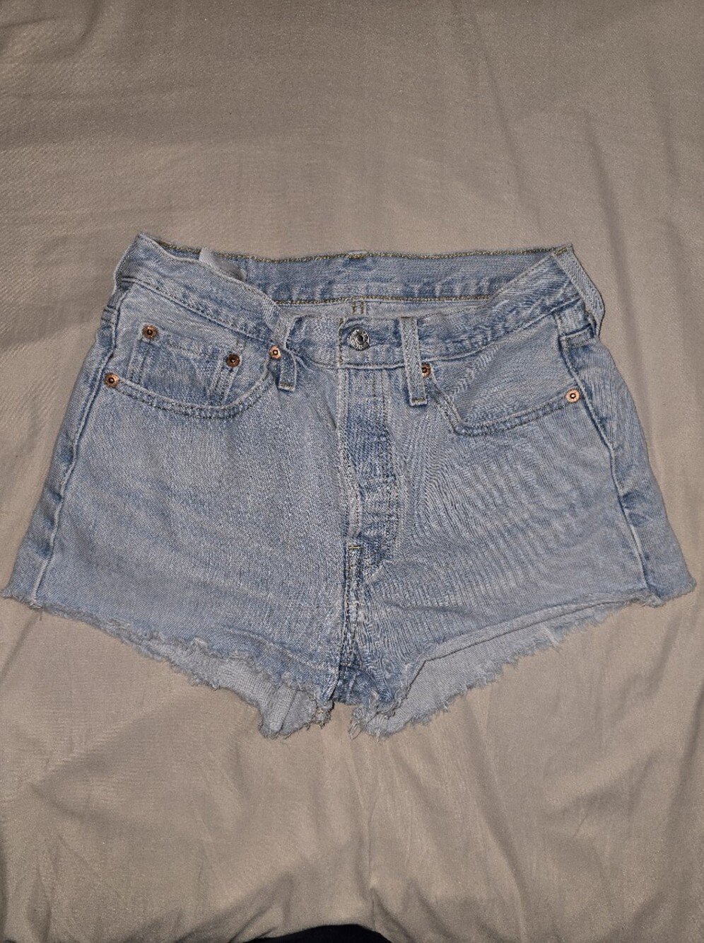 Levi's Light Blue High-Rise Distressed Denim Shorts